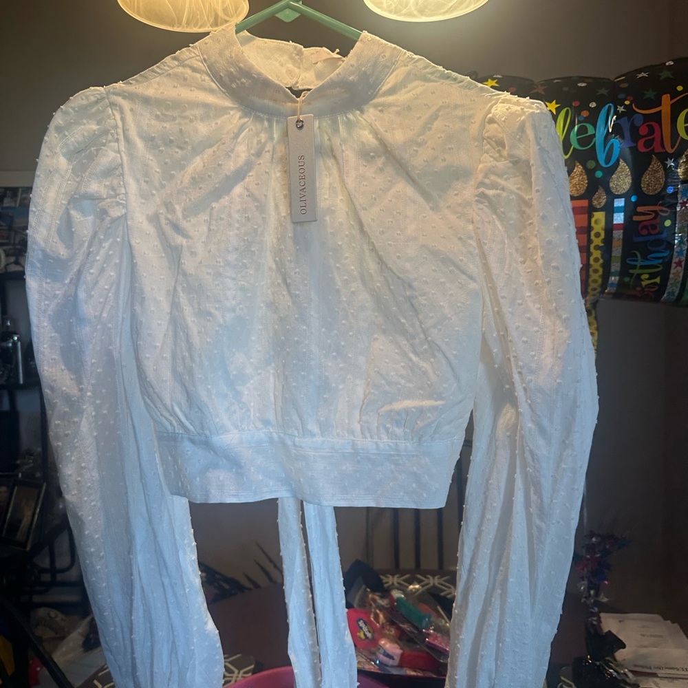 Olivaceous Elegant White Textured Blouse